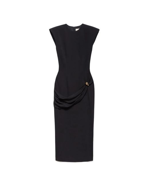 Aniye By Black Draped Padded-Shoulder Midi Dress