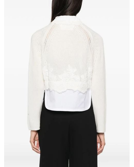 Ermanno Scervino White Lace-Trimmed Open-Knit