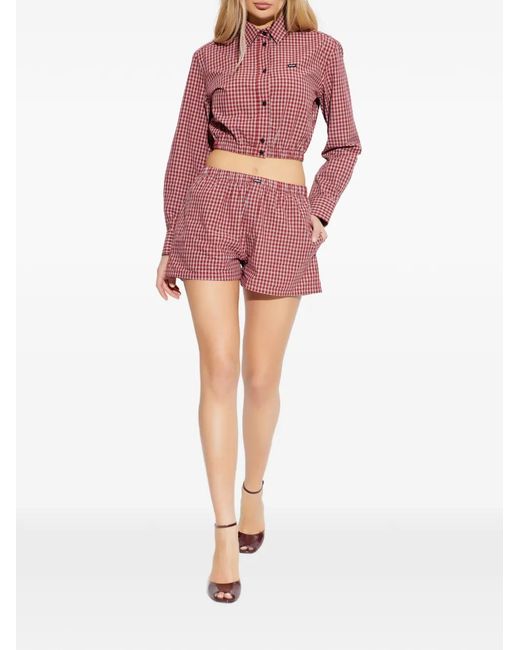 Vetements Red Elasticated Check Shorts