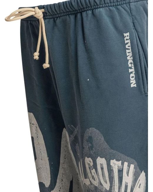 RRR123 Blue Graphic-Print Drawstring Trousers for men