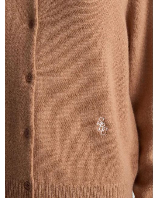 Sporty & Rich Brown Button Embroidered Cardigan