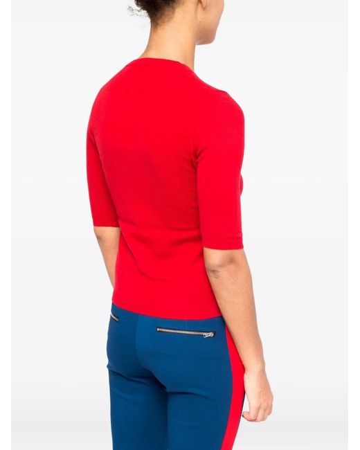 LA ROSE Red Round-Neck Short-Sleeve Jumper