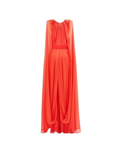 Gemy Maalouf Red Cape-Like Sleeves Maxi Kaftan