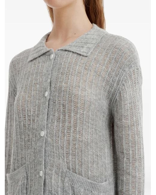 B+ AB Gray Ribbed-Knit Cardigan