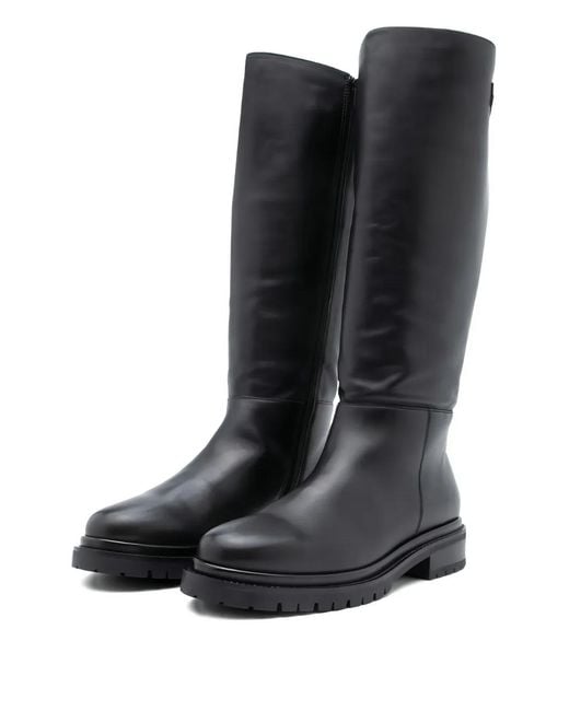 Karl Lagerfeld Black Logo-Detail Side-Zip Knee-High Boots