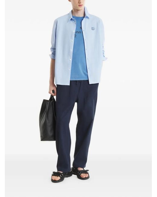 Maison Kitsuné Blue Chemise À Écusson Tête De Renard for men