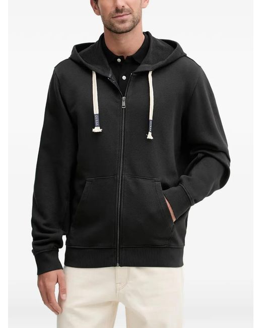 Guess Black Impact Zip-Up Drawstring Hoodie for men