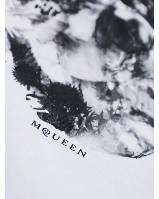 McQueen White Floral Skull T-Shirt