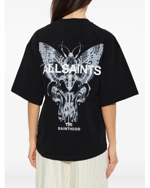 AllSaints Black Butterfly-Print Logo T-Shirt