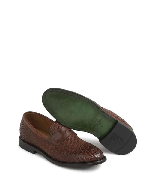 Green George Brown Interwoven Loafers for men