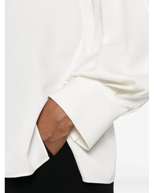 Theory White V-Neck Flared-Cuff Blouse