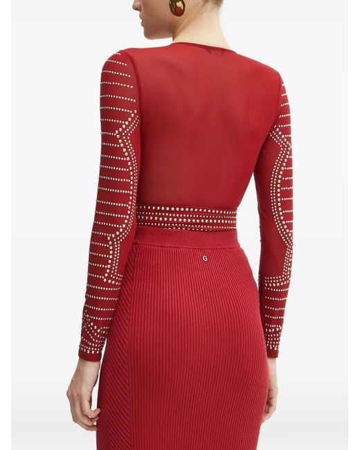 MARCIANO BY GUESS Red Studded V-Neck Bodysuit