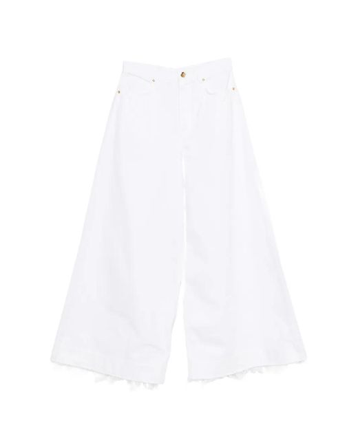 Alberta Ferretti White Floral-Embroidery High-Waisted Jeans