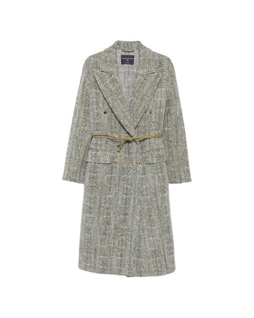 Ermanno Scervino Gray Herringbone Double-Breasted Coat