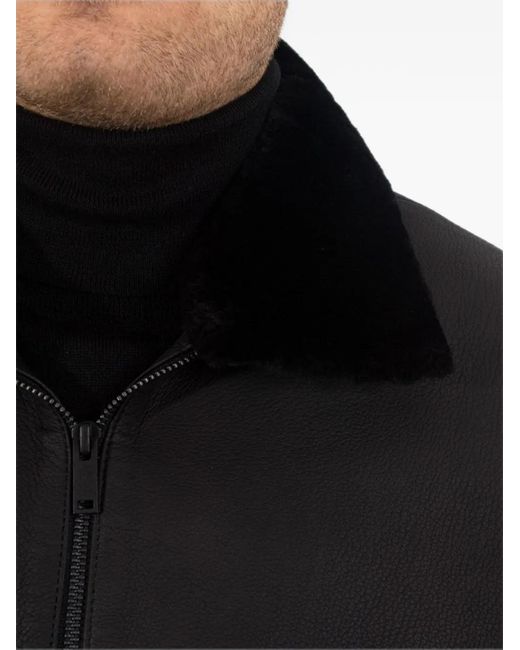 Poche Paris Black Shearling-Collar Bomber Jacket for men