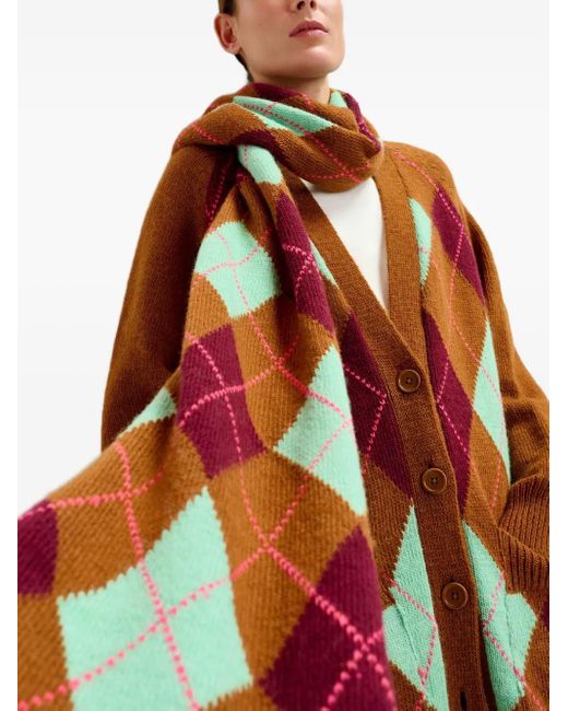 Essentiel Antwerp Red Argyle Jacquard Scarf