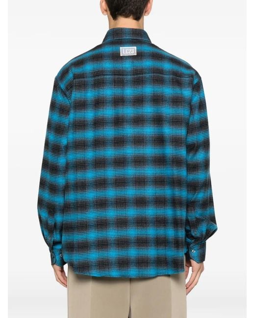 LC23 Blue Plaid-Pattern Buttoned Shirt for men