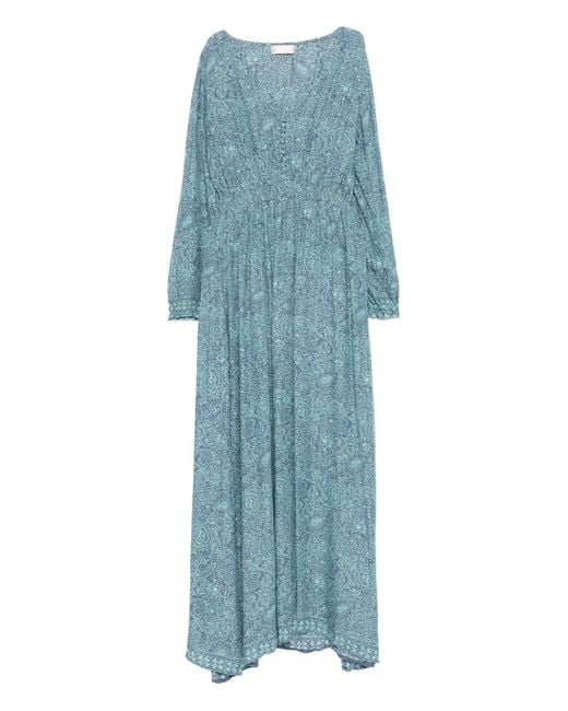 Natalie Martin Blue Buttoned Printed Shangri Dress
