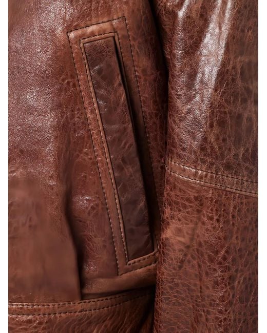 Saint Laurent Leren Jack Met Pofmouwen in het Brown
