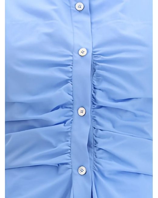 McQueen Blue Shirred Shirt Dress