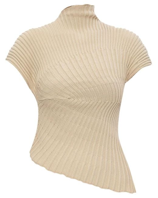 Cult Gaia White Ribbed-Knit T-Shirt