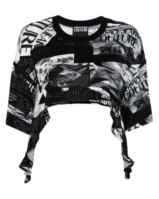 Versace Black Cropped-T-Shirt mit Print