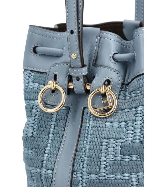 Fendi Blue Mon Tresor Mini Straw Bucket Bag