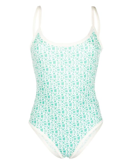 Moncler Blue All-Over Logo-Print Swimsuit