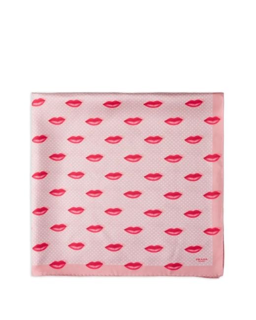 Prada Pink Printed Silk Twill Scarf, 90 X 90 Cm