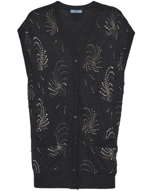 Prada Black Embellished Cashmere Vest