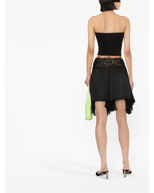 Versace Black Asymmetric Lace-Waistband Skirt