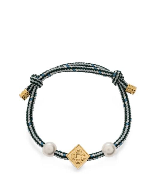 Casablanca Metallic Pearl-Embellished Logo-Plaque Bracelet
