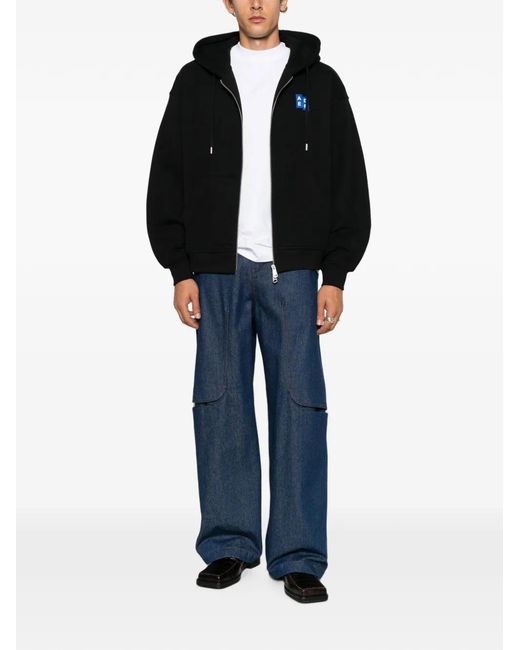 Adererror Black Logo-Patch Zip-Up Hoodie for men