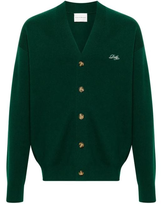 Drole de Monsieur Green Embroidered-Logo Knitted Cardigan for men