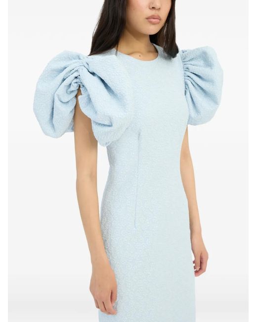 ROTATE BIRGER CHRISTENSEN Blue Chic Jacquard Midi Dress With Puff Sleeves