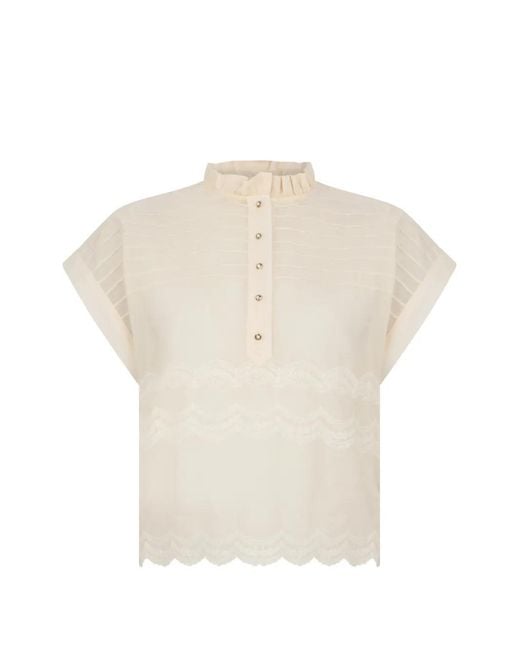 Kristina Ti White Ruffled-Neck Blouse
