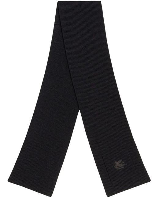 Etro Black Fine-Knit Wool Scarf