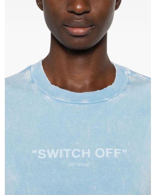 Off-White c/o Virgil Abloh Blue Logo-Print Cropped T-Shirt