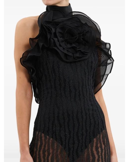 Rebecca Vallance Black Seraphina Rose-Embellished Sheer Dress