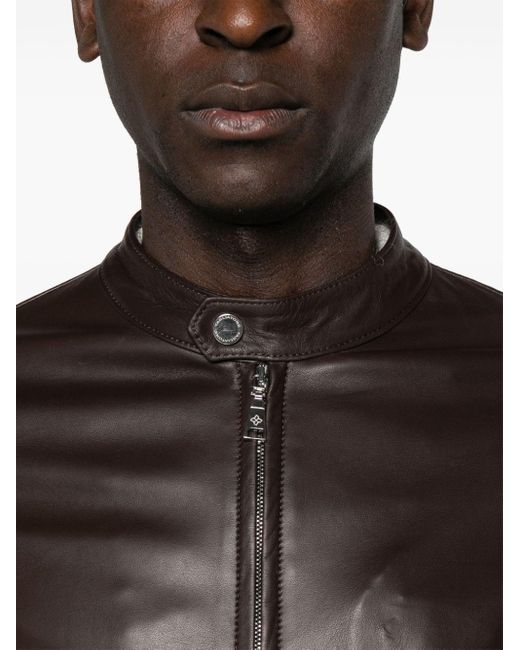 Tagliatore Black Zip-up Leather Jacket for men