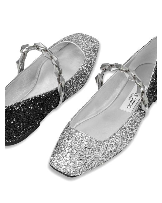 Jimmy Choo White Diamond Tilda Glitter Ballerina Shoes
