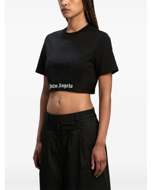 Palm Angels Black Logo Cotton Cropped T-Shirt