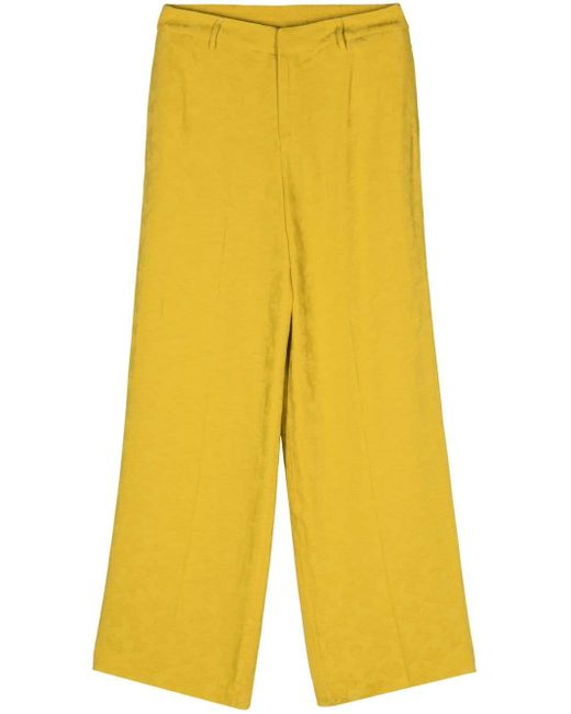 PT Torino Yellow Floral-jacquard Wide-leg Trousers