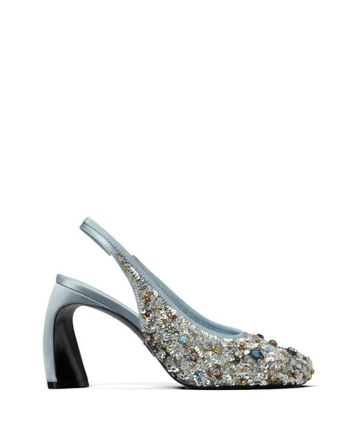 Tory Burch White Peep-Toe Embellished Slingback Pumps