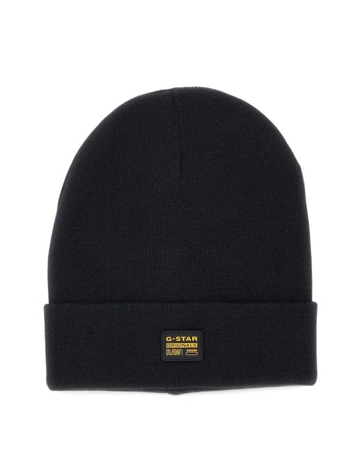 G-Star Blue Effo Long Logo-Patch Beanie Hat for men