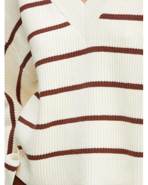Gestuz Natural Striped V-Neck Sweater