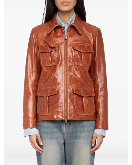 Zadig & Voltaire Brown Flap-Pocket Leather Jacket