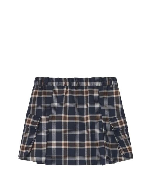 Chocoolate Blue Check-Pattern Cargo Mini Skirt