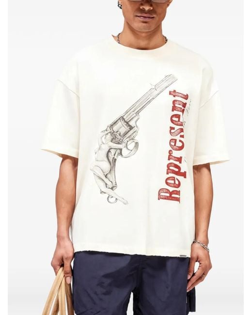Represent White Graphic-Print Raw-Cut T-Shirt