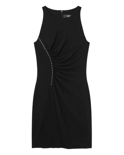 Versace Black Studded Ruched Mini Dress
